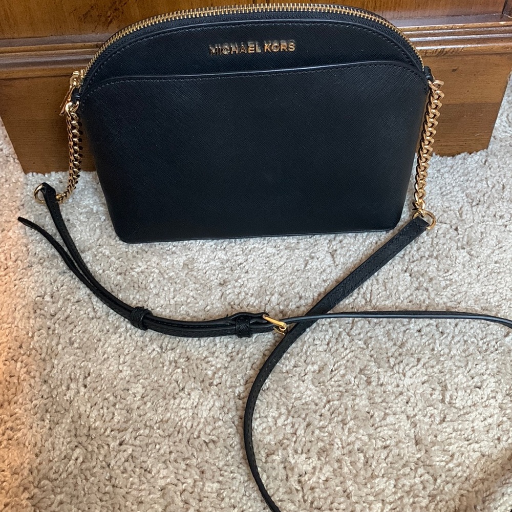 Michael Kors Black Crossbody with Gold Chain Trim